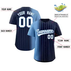 Navy Light Blue Pinstripe Gradient Baseball Jersey 2