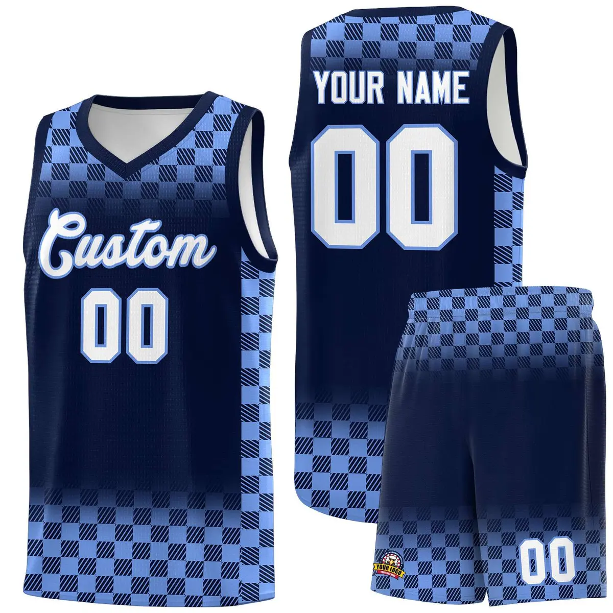 Navy Light Blue Plaid Basketball Jersey for Teams