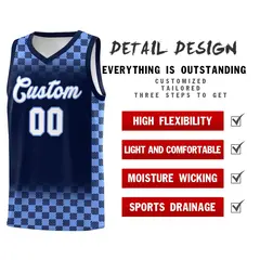 Navy Light Blue Plaid Basketball Jersey for Teams 2
