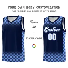 Navy Light Blue Plaid Basketball Jersey for Teams 3