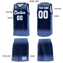 Navy Light Blue Plaid Basketball Jersey for Teams 5