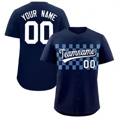 Navy Light Blue Plaid Fashion Authentic Baseball Jersey 1