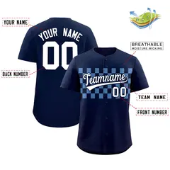 Navy Light Blue Plaid Fashion Authentic Baseball Jersey 2
