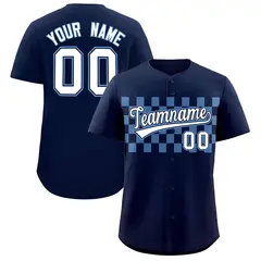 Navy Light Blue Plaid Fashion Authentic Baseball Jersey 1