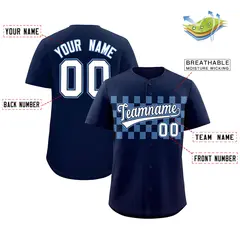 Navy Light Blue Plaid Fashion Authentic Baseball Jersey 2
