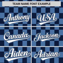 Navy Light Blue Plaid Fashion Authentic Baseball Jersey 3