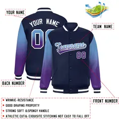 Navy Light Blue-Purple Gradient Varsity Full-Snap Raglan Baseball Jacket 2