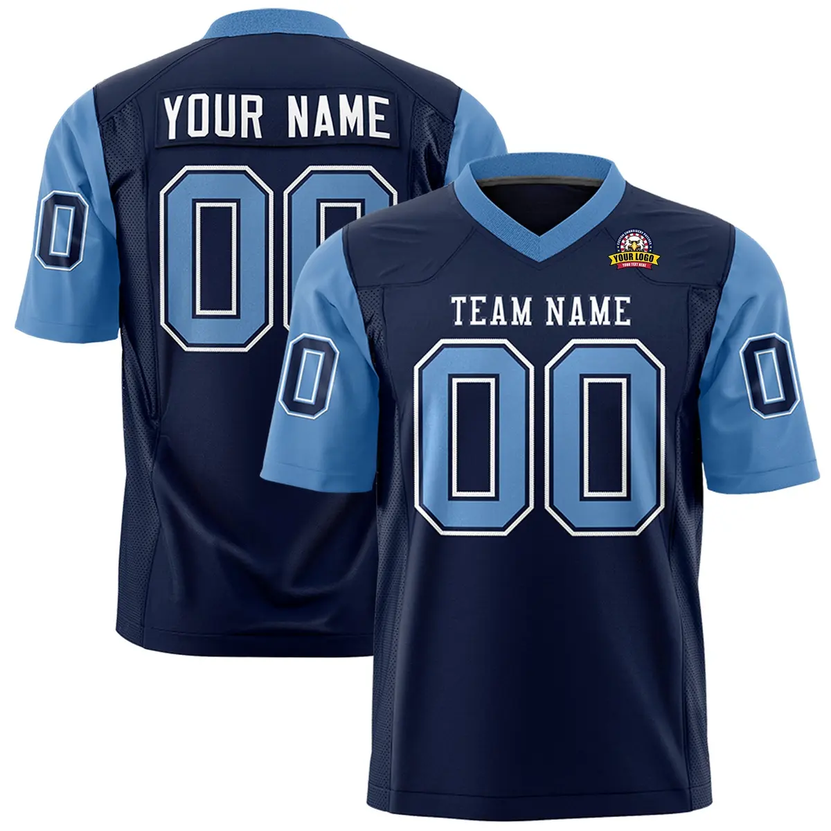 Navy Light Blue Raglan Sleeves Authentic Football Jersey