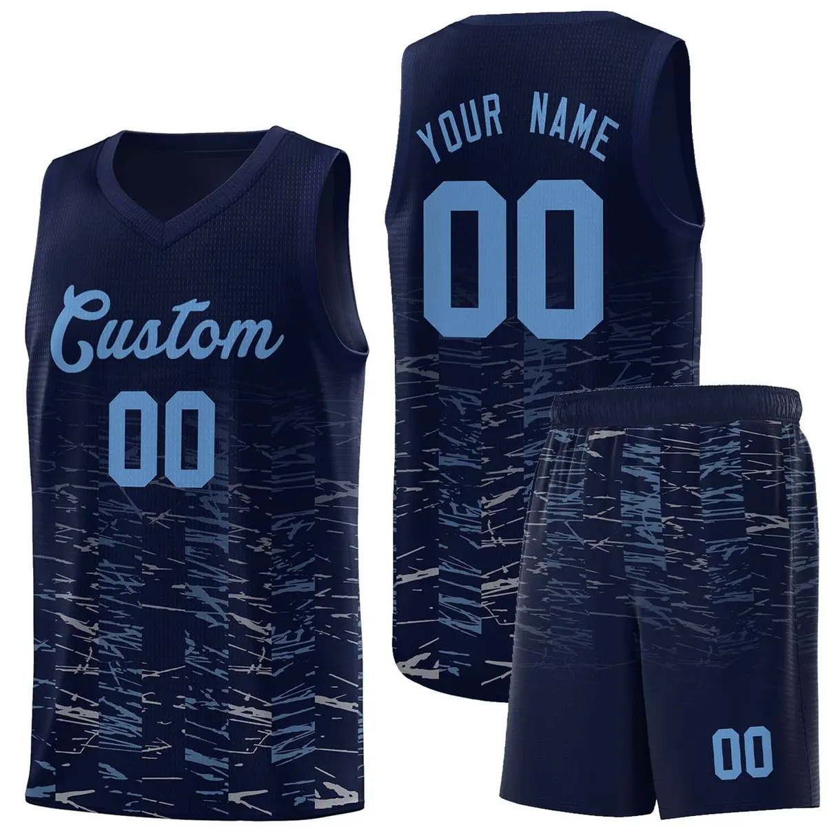Navy Light Blue Scratches Pattern Basketball Jersey