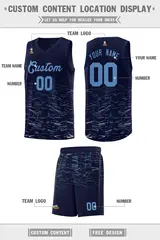 Navy Light Blue Scratches Pattern Basketball Jersey 2