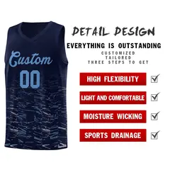 Navy Light Blue Scratches Pattern Basketball Jersey 4