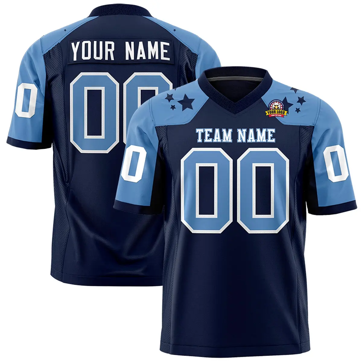 Navy Light Blue Shoulder Star Pattern Flag Football Jersey