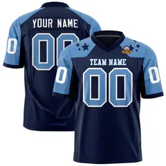 Navy Light Blue Shoulder Star Pattern Flag Football Jersey 1