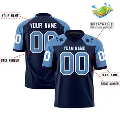 Navy Light Blue Shoulder Star Pattern Flag Football Jersey 2