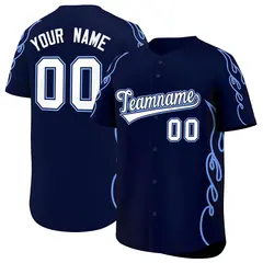 Navy Light Blue Side Flame Outline Baseball Jersey