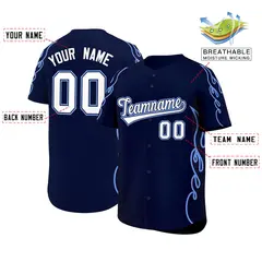Navy Light Blue Side Flame Outline Baseball Jersey 2