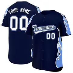 Navy Light Blue Side Flame Outline Baseball Jersey 1