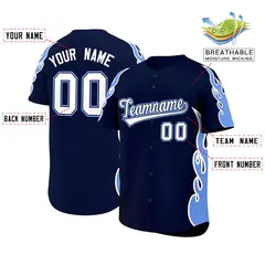 Navy Light Blue Side Flame Outline Baseball Jersey 2