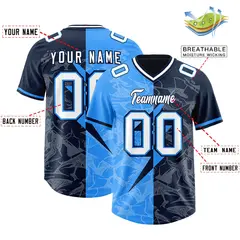Navy Light Blue Split Lightning Pattern Football Jersey 2