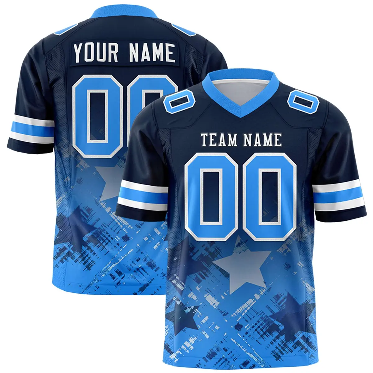 Navy Light Blue Star Gradient Flag Football Jersey