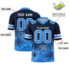 Navy Light Blue Star Gradient Flag Football Jersey 2
