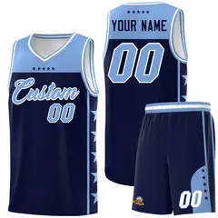 Navy Light Blue Star Pattern Basketball Jersey