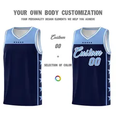 Navy Light Blue Star Pattern Basketball Jersey 3