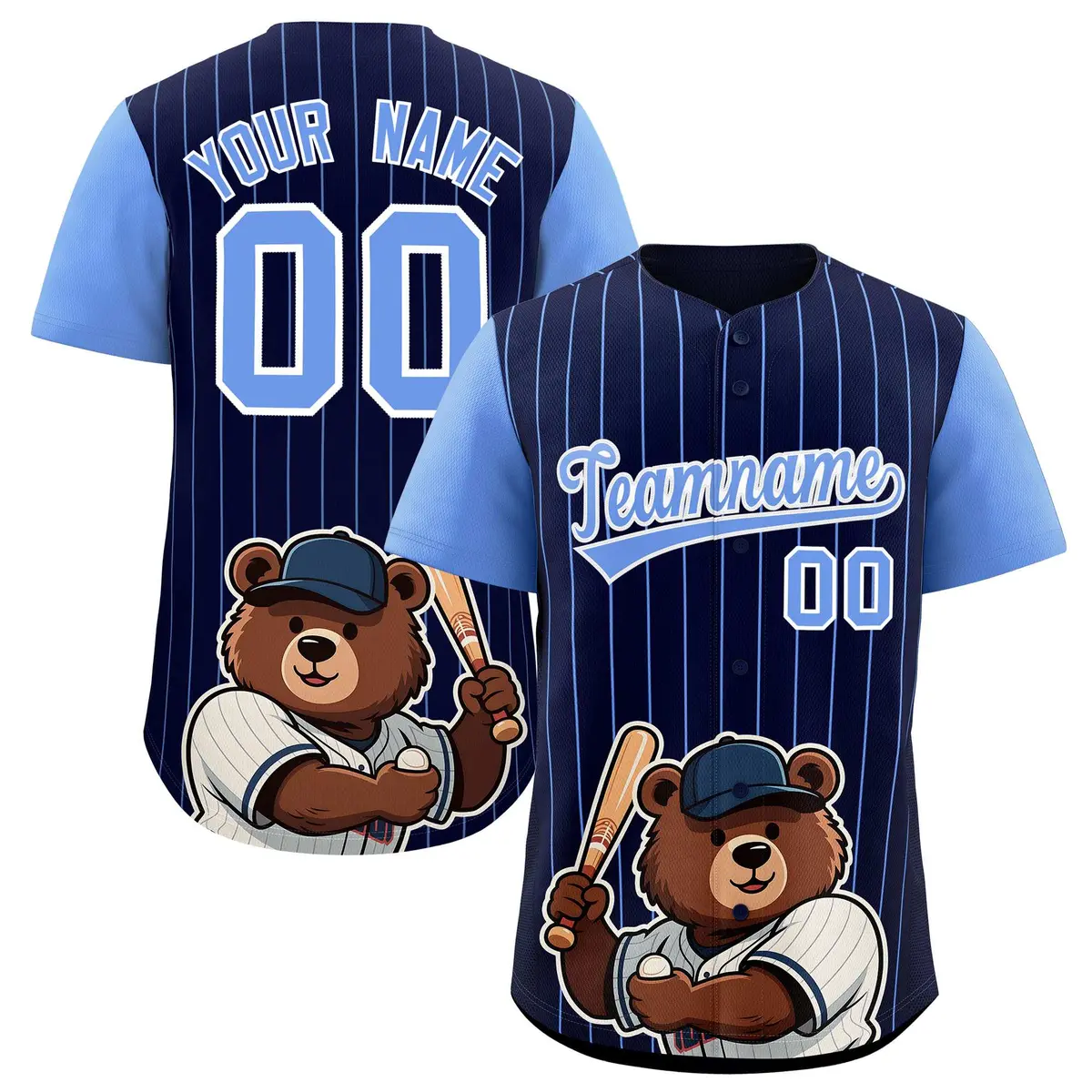 Navy Light Blue Stripe Animals Graffiti Raglan Baseball Jersey