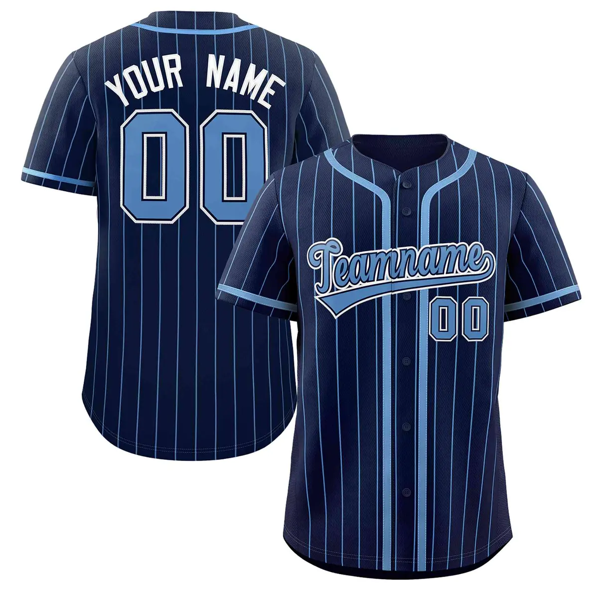 Navy Light Blue Stripe Full Button Baseball Jersey