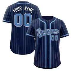 Navy Light Blue Stripe Full Button Baseball Jersey