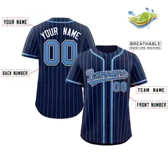 Navy Light Blue Stripe Full Button Baseball Jersey 2