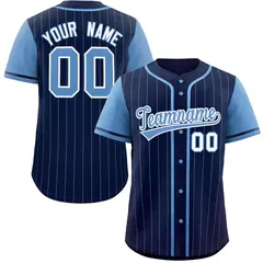 Navy Light Blue Stripe Raglan Baseball Jersey