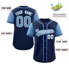 Navy Light Blue Stripe Raglan Baseball Jersey 2