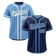 Navy Light Blue Striped Reversible Baseball Jersey
