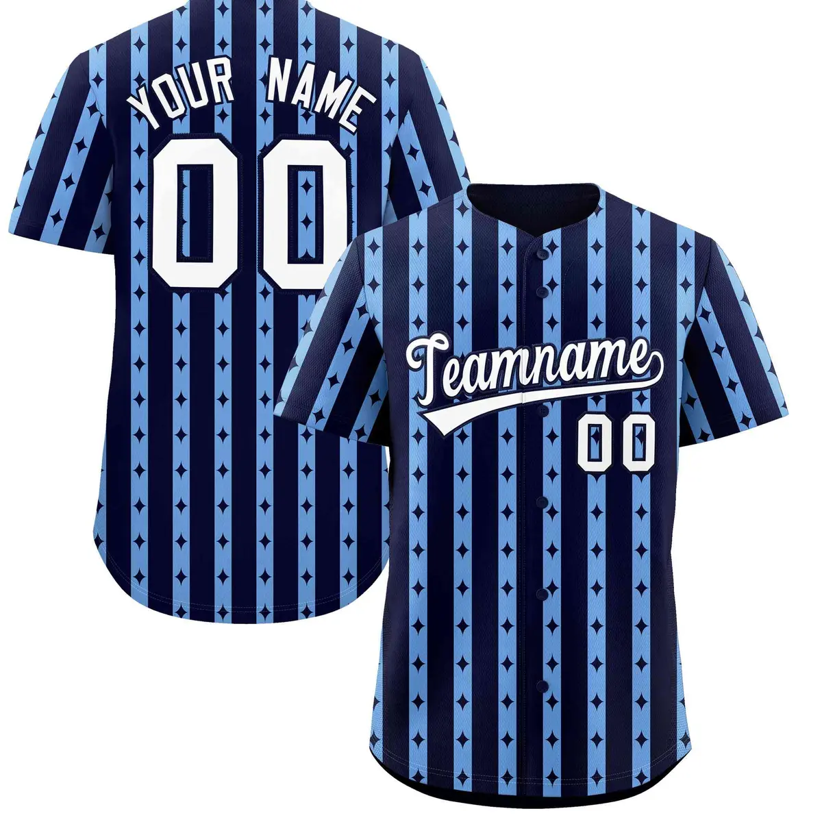 Navy Light Blue Thick Stripes Star Pattern Baseball Jersey