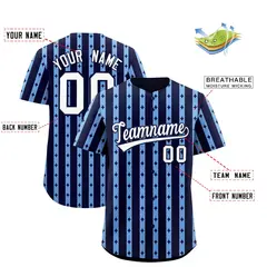 Navy Light Blue Thick Stripes Star Pattern Baseball Jersey 2