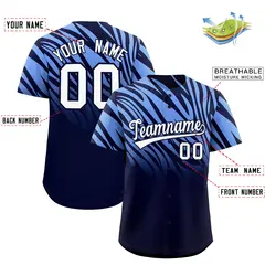 Navy Light Blue Tiger Stripe Gradient Baseball Jersey 2