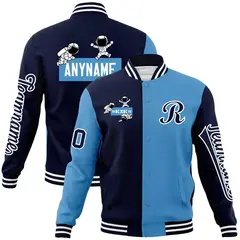 Navy Light Blue Two Tone Raglan Varsity Letterman Jacket