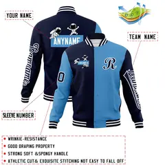 Navy Light Blue Two Tone Raglan Varsity Letterman Jacket 4