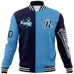 Navy Light Blue Two Tone Raglan Varsity Letterman Jacket 5