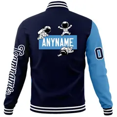 Navy Light Blue Two Tone Raglan Varsity Letterman Jacket 6
