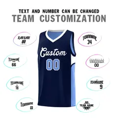 Navy Light Blue U-shaped Pattern Double Side Basketball Jersey 4