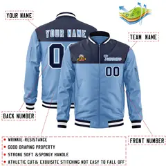 Navy Light Blue Varsity Full-Zip Color Block Letterman Bomber Jacket 2