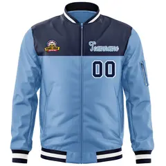Navy Light Blue Varsity Full-Zip Color Block Letterman Bomber Jacket 3