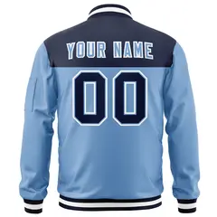 Navy Light Blue Varsity Full-Zip Color Block Letterman Bomber Jacket 4
