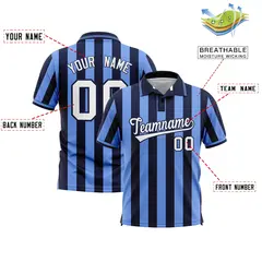 Navy Light Blue Vertical Stripes Performance Polo Shirt 2