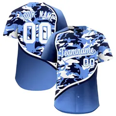 Navy Light Blue White Camo Gradient Fashion Baseball Jersey 1