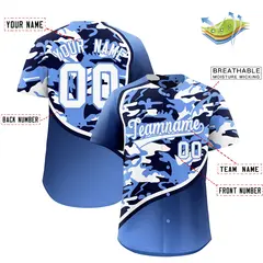 Navy Light Blue White Camo Gradient Fashion Baseball Jersey 2