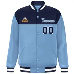 Navy Light Blue-White Color Block Lettermen Baseball Jacket 3
