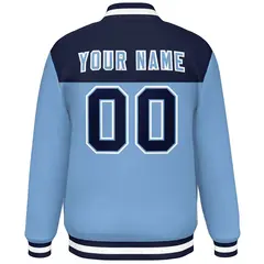 Navy Light Blue-White Color Block Lettermen Baseball Jacket 4